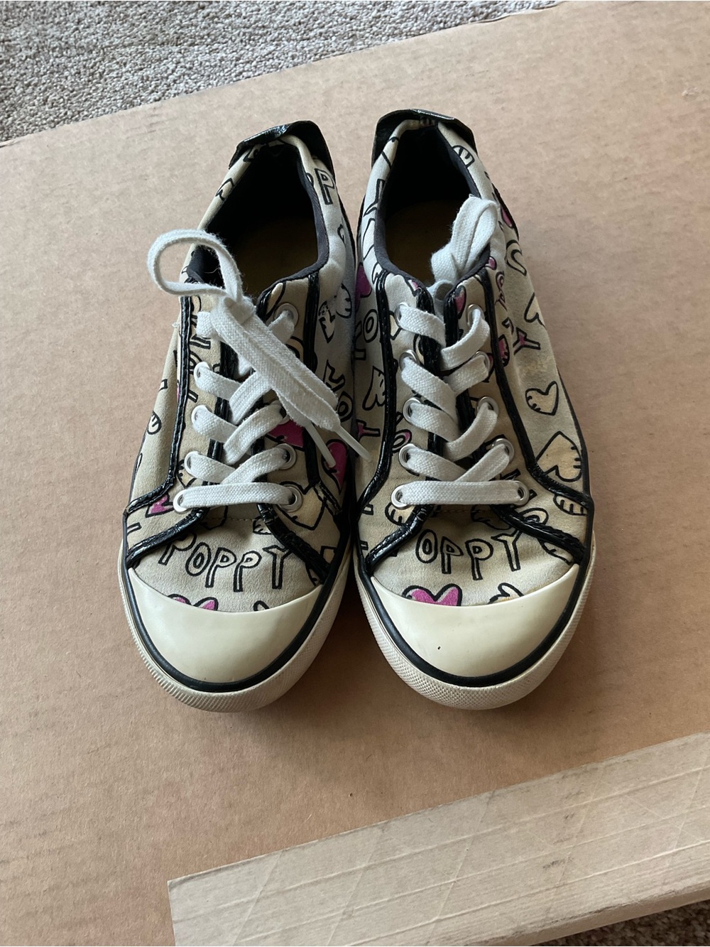 Coach light grey Canvas Sneakers with Pink Heart Doodle Print